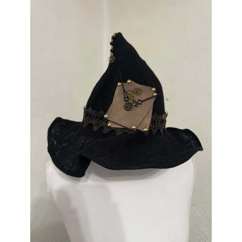 Steampunk Halloween Wizard Witch Hat Knitted Felt Wool Cap Headwear Wired Brim